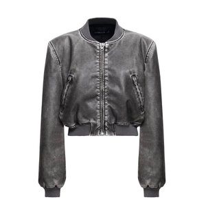 Lioness Metallic Gray Cropped Bomber Jacket